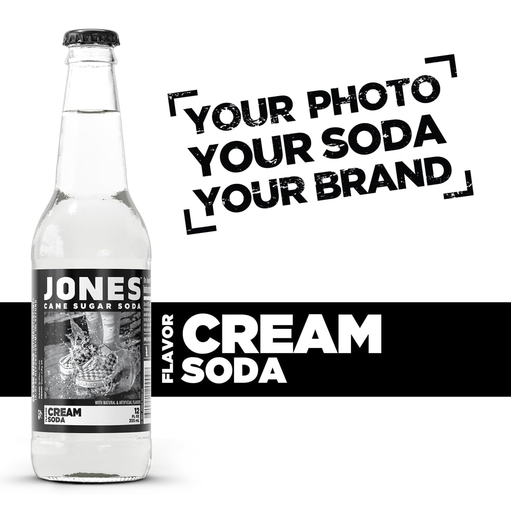 Four(4) Bottles - Jones Soda Co. Cream Soda Flavor | 100% Cane Sugar Soda | Craft Soda Pop | Soda Soft Drinks | Glass Bottle Soda