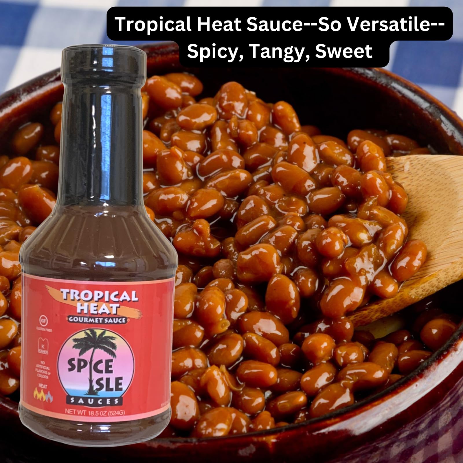 Spice Isle Sauces Tropical Heat Gourmet Sauce - 18.5 oz Spicy Caribbean BBQ with Tamarind & Peppers Bold Marinade & Grilling Sauce | Gluten-Free |