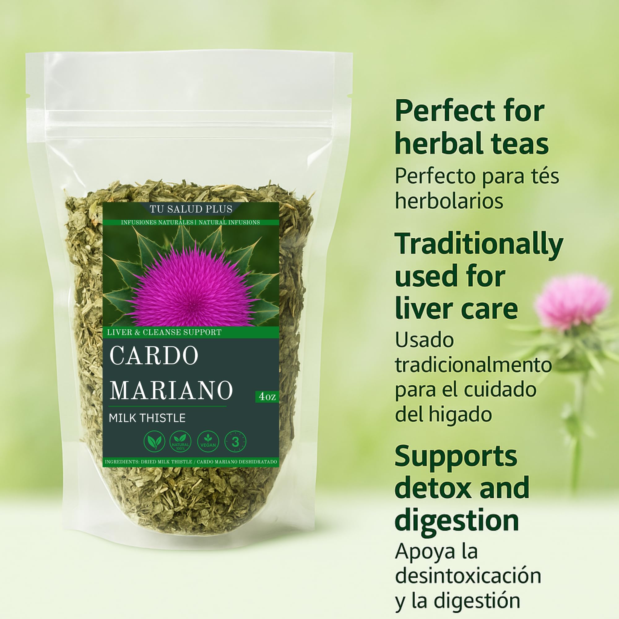 Tu Salud Plus 4oz Milk Thistle Liver Detox Supplement - Cardo Mariano Extract for Liver Cleanse, Supports Healthy Liver Function and Detoxification