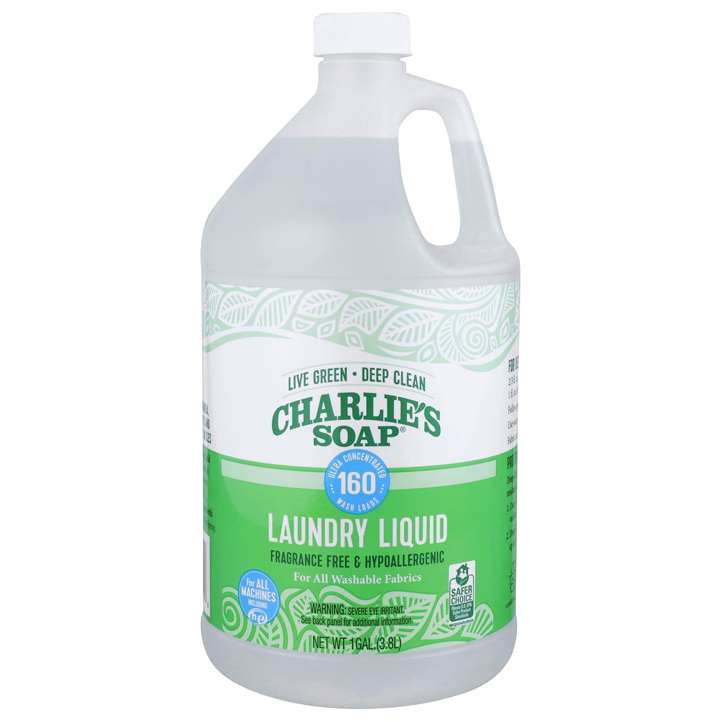 Charlie’s Soap Laundry Liquid (160 Loads, 1 Pack) Natural Deep Cleaning Hypoallergenic Laundry Detergent - Eco-Friendly, Safe and Effective