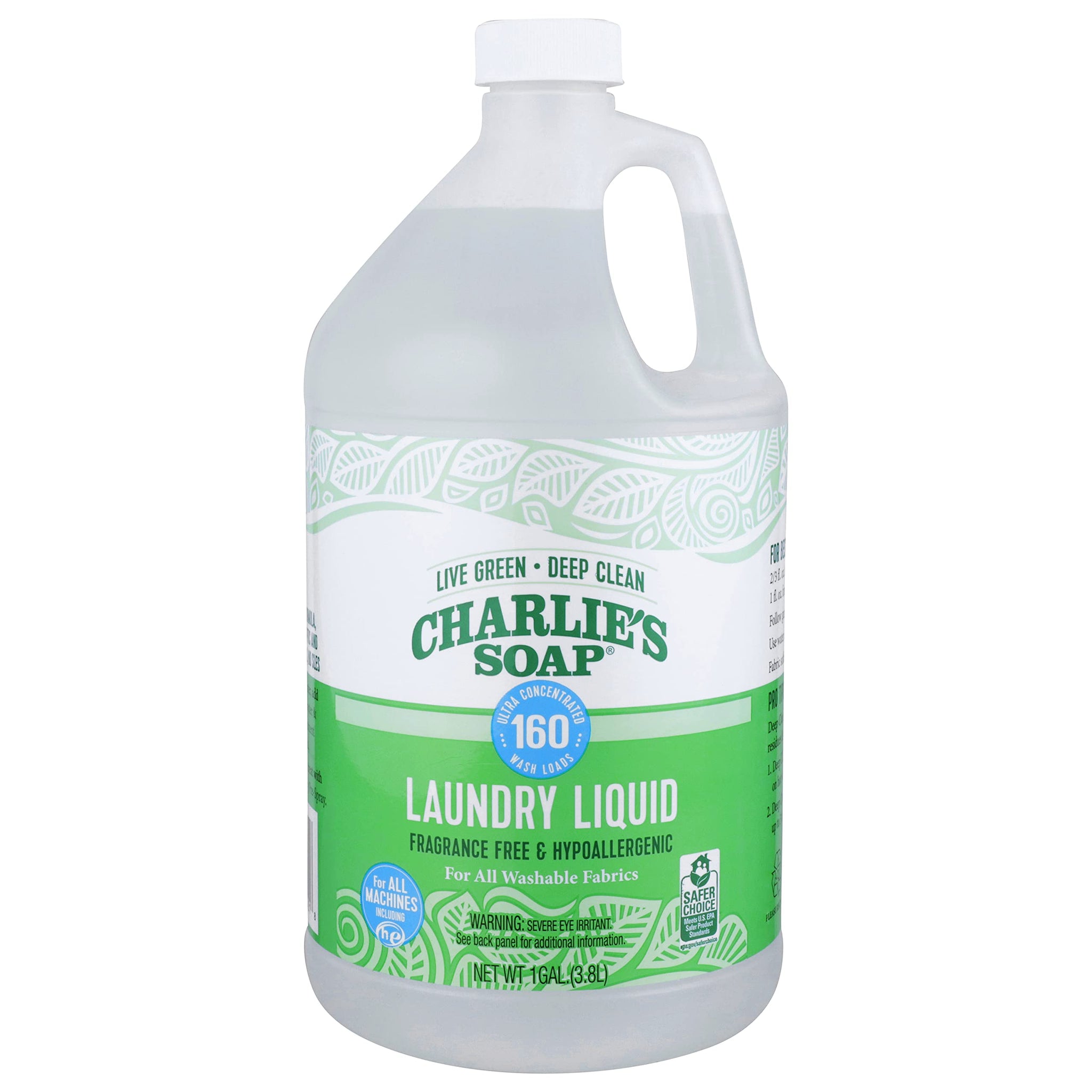 Charlie’s Soap Laundry Liquid (160 Loads, 1 Pack) Natural Deep Cleaning Hypoallergenic Laundry Detergent - Eco-Friendly, Safe and Effective
