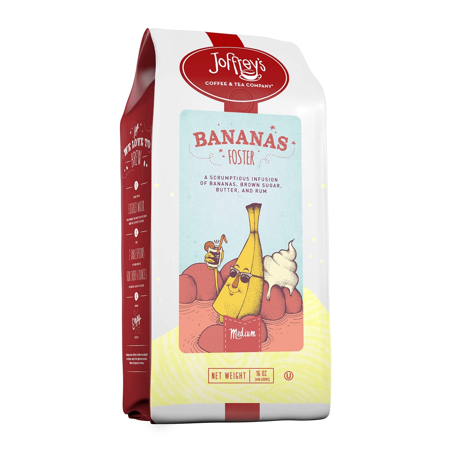 Joffrey's Coffee - Bananas Foster, Flavored Coffee, Artisan Medium Roast, Arabica Beans, Banana, Brown Sugar, Butter, & Rum Flavor, Gluten-Free, No