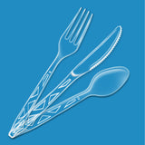 Amazon Basics Disposable Clear Plastic Cutlery Set, Premium Quality, Strong, 192 Count, Large Combo Pack Forks, Spoons and Knives