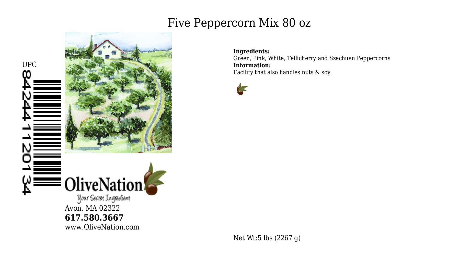 OliveNation Whole Rainbow Peppercorn Mix, Black, Green, Pink, White, Jamaican, Tellicherry, Szechuan - 80 ounces