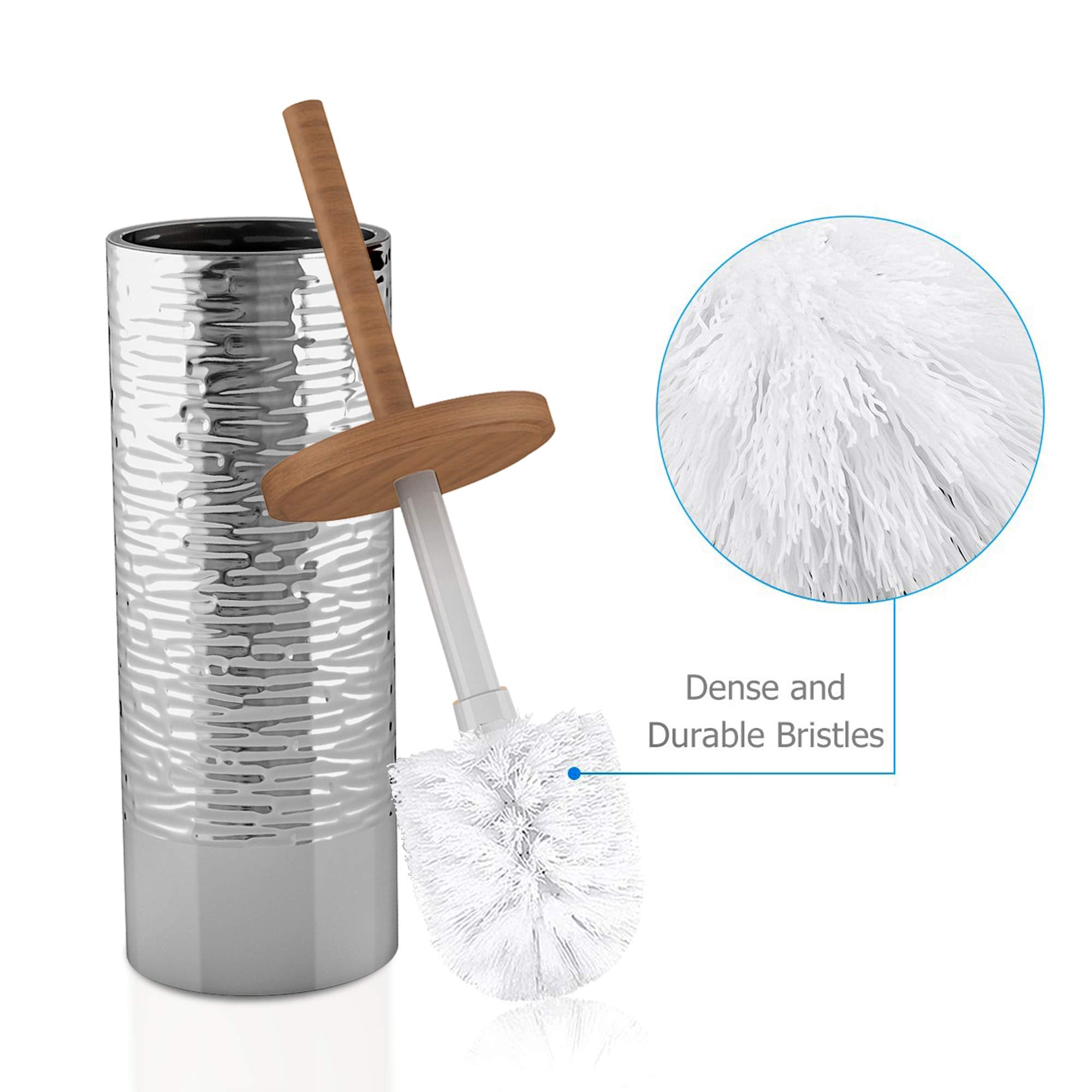 nu steel TBH-MET-17 Slim Compact Freestanding Toilet Bowl Brush and Holder for Bathroom Storage and Organization - Space Saving, Sturdy, Deep