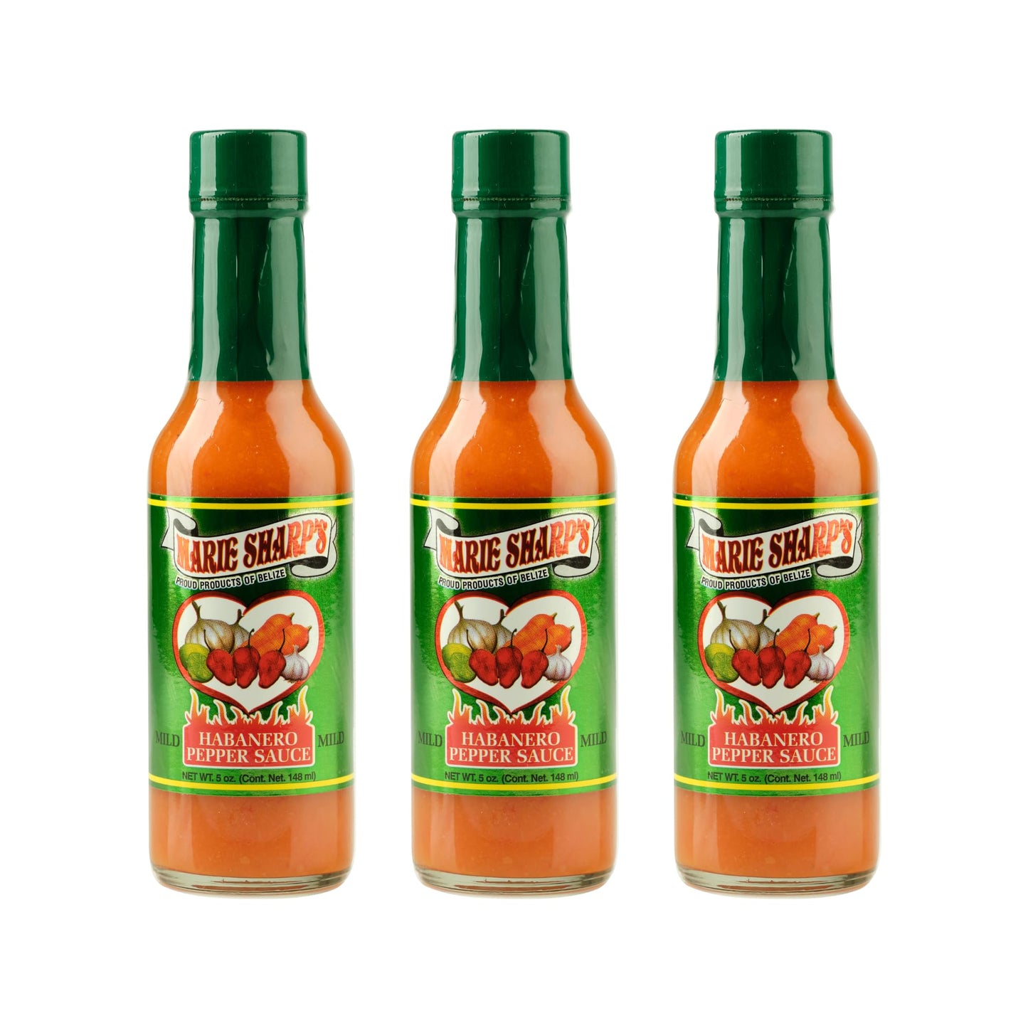 Marie Sharp’s Mild Habanero Pepper Sauce, 5 oz - Belizean Hot Sauce with a Gentle Kick - All-Natural, Gluten-Free | Pack of 3