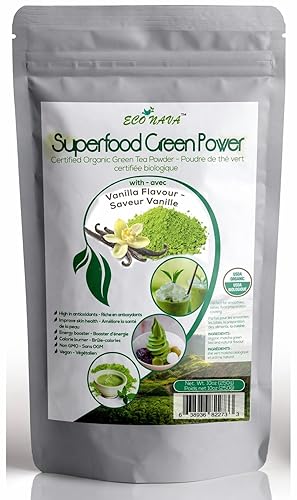 Vanilla Matcha Green Tea Powder - ECO NAVA - Certified USDA Organic - GMO FREE - 100% Natural - Premium Grade Macha Powder for Making Cake, Smoothie