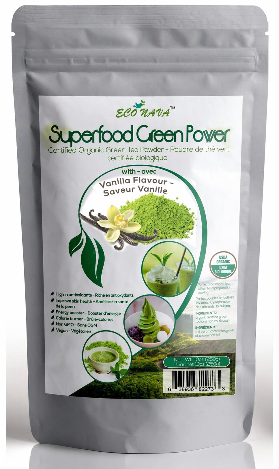 Vanilla Matcha Green Tea Powder - ECO NAVA - Certified USDA Organic - GMO FREE - 100% Natural - Premium Grade Macha Powder for Making Cake, Smoothie