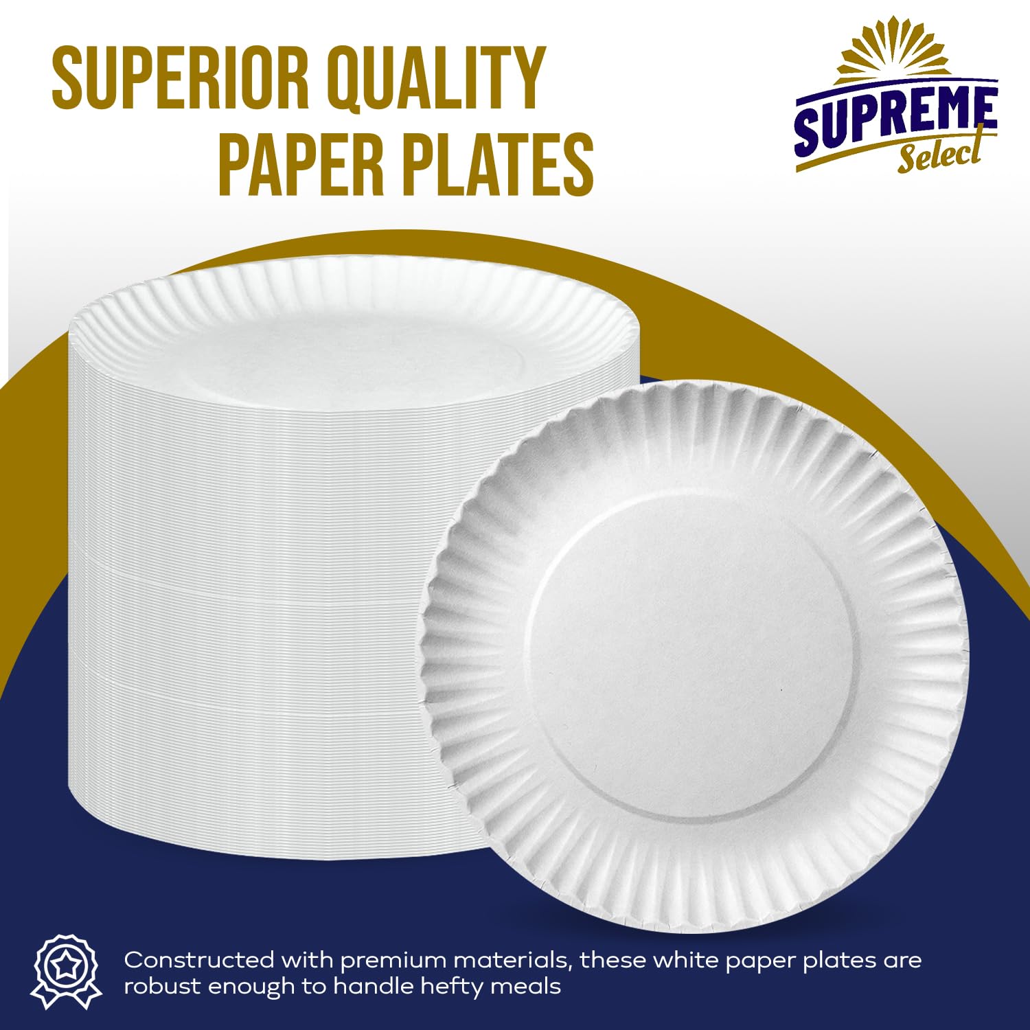 Supreme Select Disposable Paper Plates in Bulk [Set of 200 | 9 inch] Uncoated White Large Plate - Ideal for Birthday Parties, Weddings, Thanksgiving