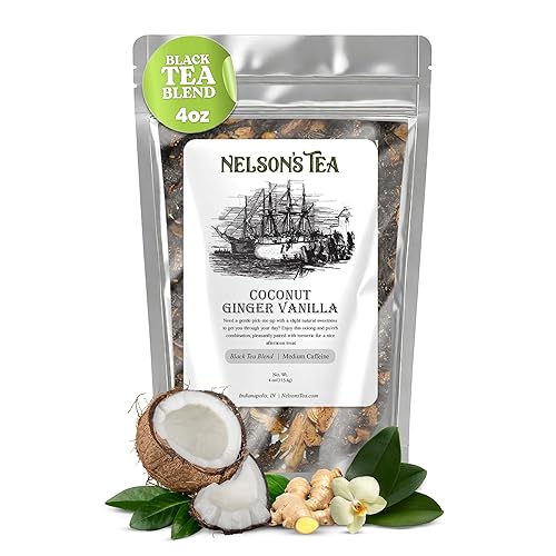 Nelson's Tea - Coconut Ginger Vanilla - Oolong tea, pu'erh tea, cardamom seeds, ginger root, turmeric, cinnamon, ginger, clove, nutmeg, allspice