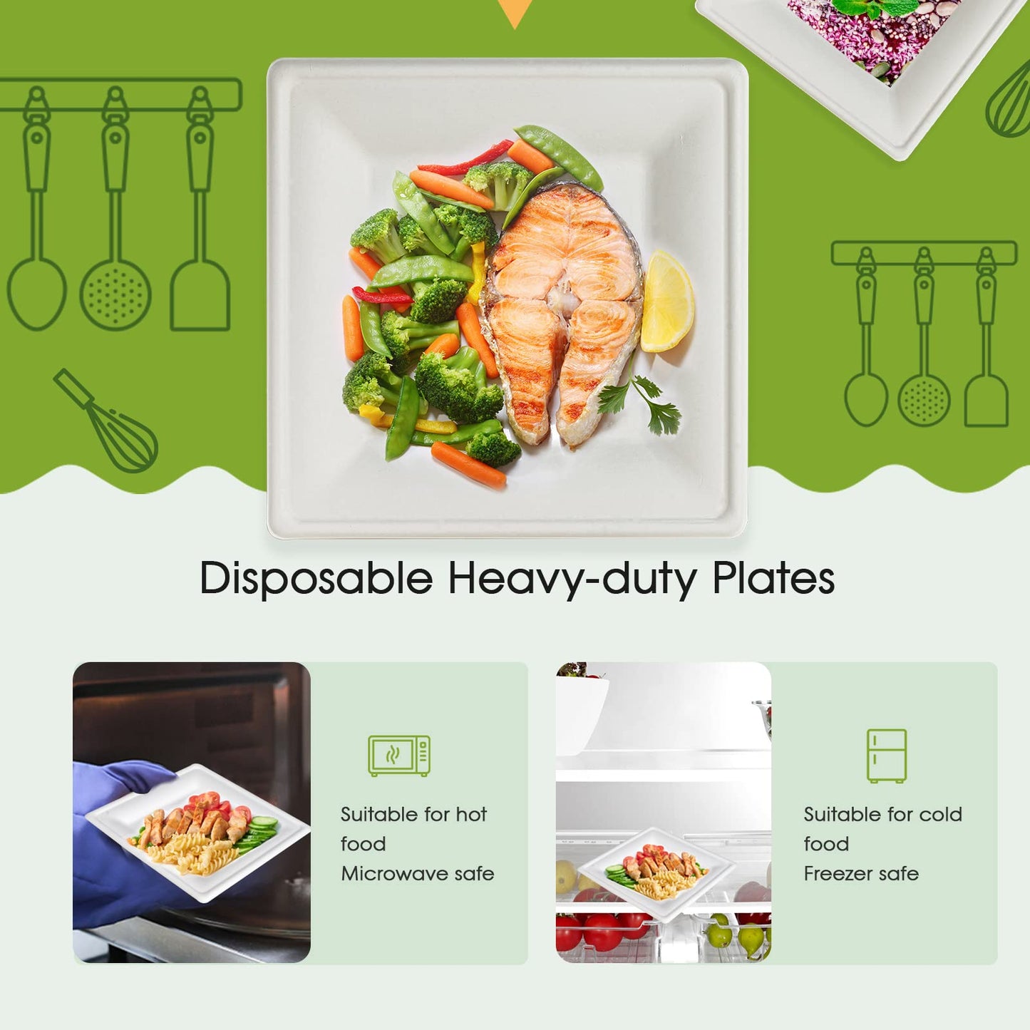 ECOLipak 150 Piecs Compostable Square Plates, 6 inch Eco-friendly Heavy Duty Biodegradable Sugarcane Disposable Paper Plates for Party Dinner Birthday
