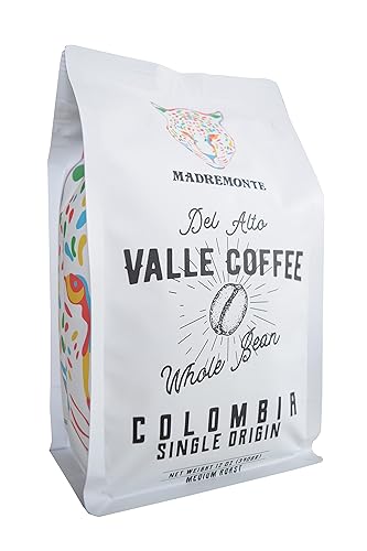 Del Alto Valle Coffee, Colombia Single Origin, Whole Bean, Medium Roast, 12 oz, Honey processed and natural (Madremonte)