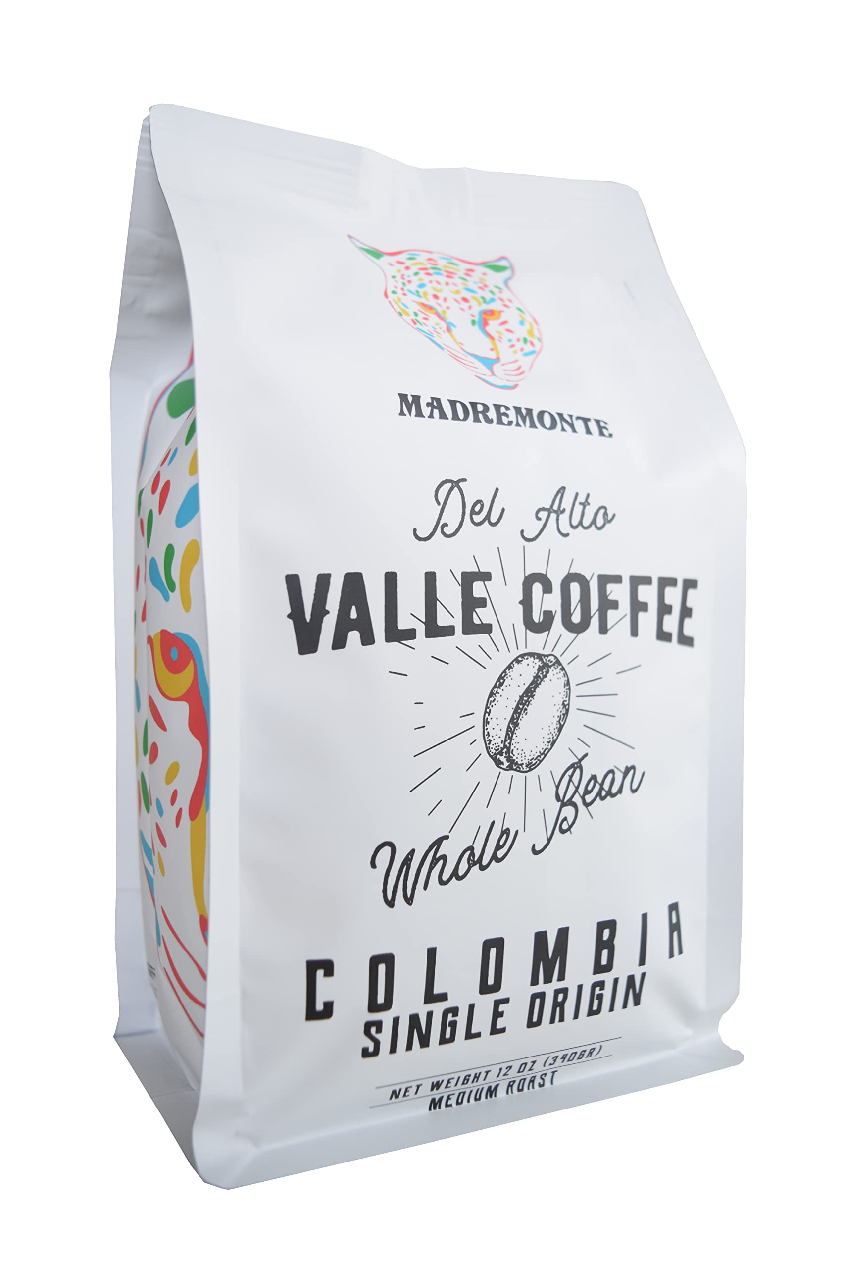 Del Alto Valle Coffee, Colombia Single Origin, Whole Bean, Medium Roast, 12 oz, Honey processed and natural (Madremonte)