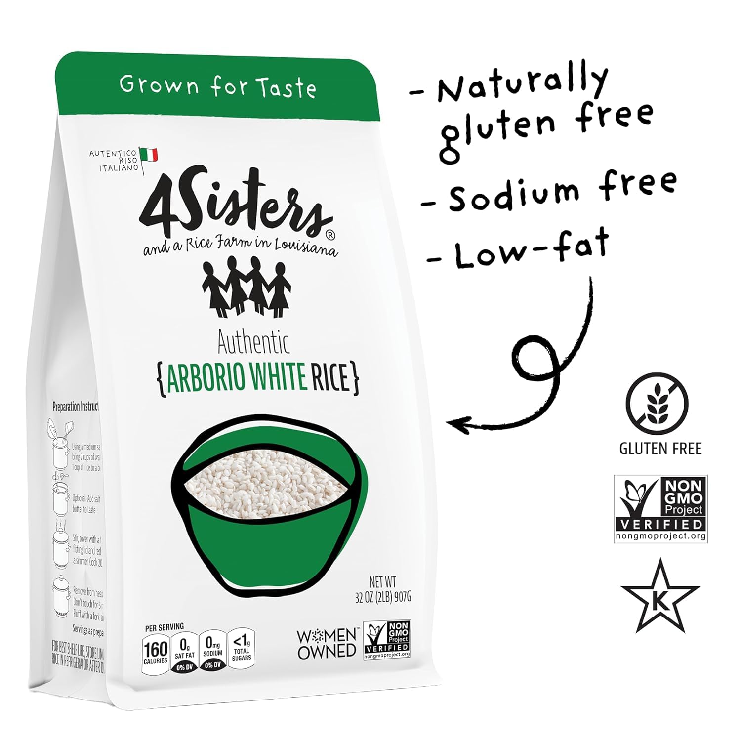 4Sisters - Authentic Italian Arborio Rice - Sustainably Grown - Women Owned (2 lb)