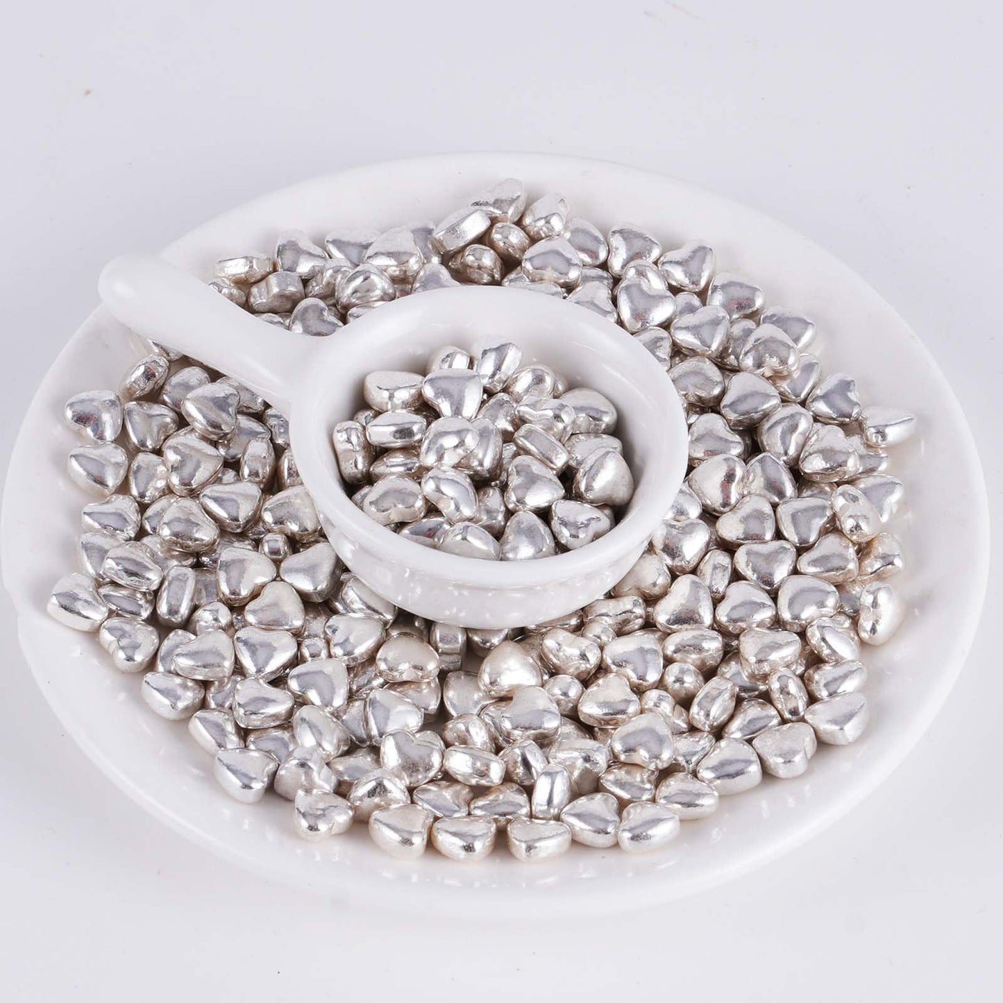 Kasvan Silver Heart Shapes Sprinkles - Edible Candy Pearls 100g/3.58 Oz, Mix Size, Baking Cake Decorations, Ice Cream Toppings and Cookie Decorating