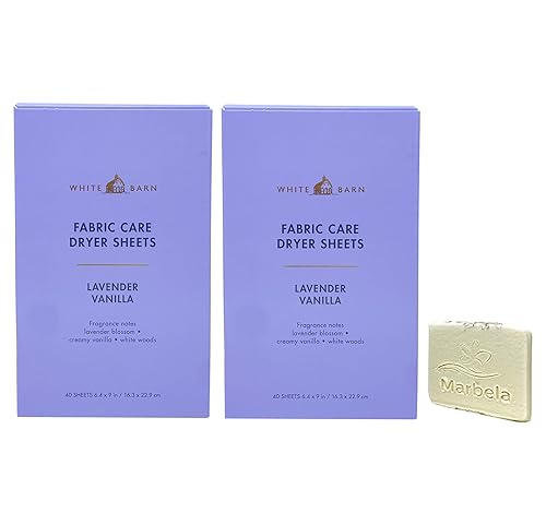 Bath & Body Works Lavender Vanilla Fabric Care Dryer Sheets - 2 Boxes (80 Sheets Total) - with a Natural Oats Sample Soap