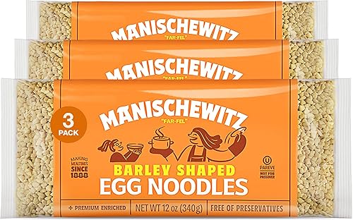Manischewitz Barley Shaped Enriched Egg Noodles, 12 OZ (Pack of 3) Makes a Great Homestyle Farfel, No Preservatives, Low Sodium