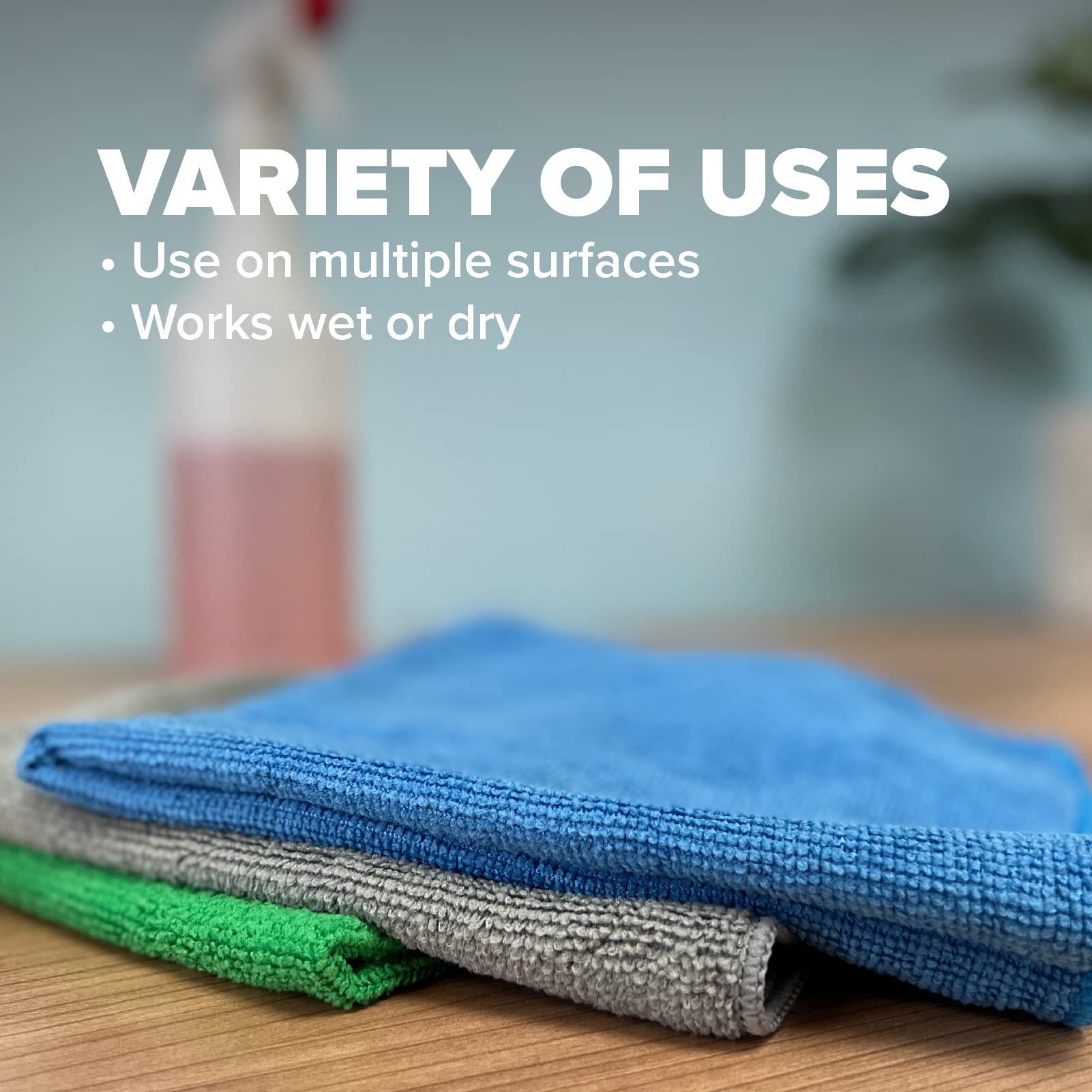 Pinnacle Mercantile 12 Microfiber Cloths and 4 Spray Bottles, Extra Large 16x16in Highly Absorbent Lint Free Towels and 16oz Heavy Duty Spray Bottles