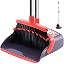 Broom with Dustpan Combo Set Broom and Dustpan Set Dust Pan with Stainless Steel Long Handle, Brooms with 5-Layer Soft Bristles for Sweeping Office