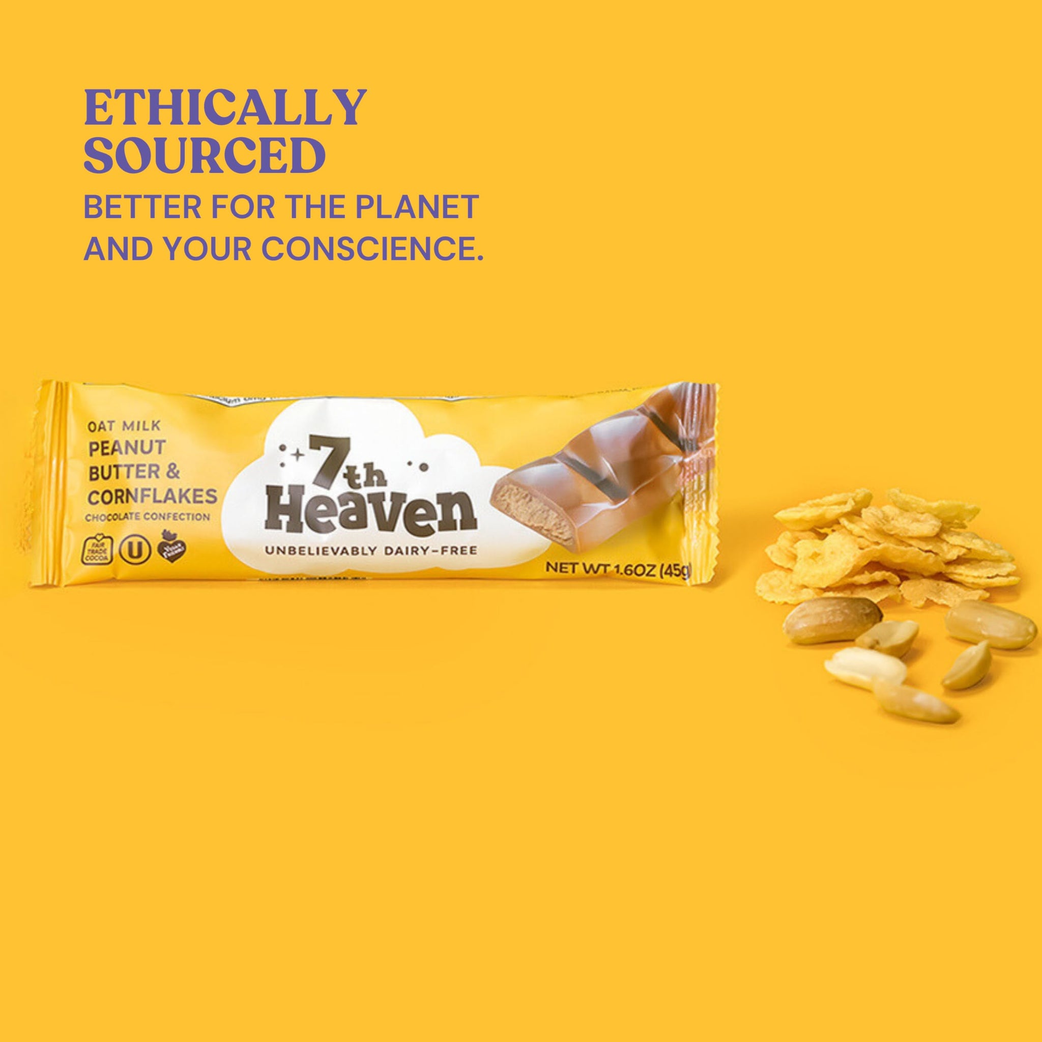 7th Heaven, Vegan Oat Milk Chocolate Snack Bars: Peanut Butter & Cornflakes - (1.6 oz - 6 Pack), Healthy Chocolate, Perfect Valentines Gift For Your
