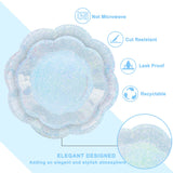 100pcs Blue Paper Plates and Napkins Party Supplies,Iridescent Disposable 9inch Plates,7inch Dessert Plates and Napkins and Forks,Holographic