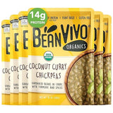 BeanVIVO (Pack of 6) Organics 14g Plant based Protein Coconut Curry Chickpeas - Good Source of Fiber - Nutritious & Microwave Meals - Gluten-Free
