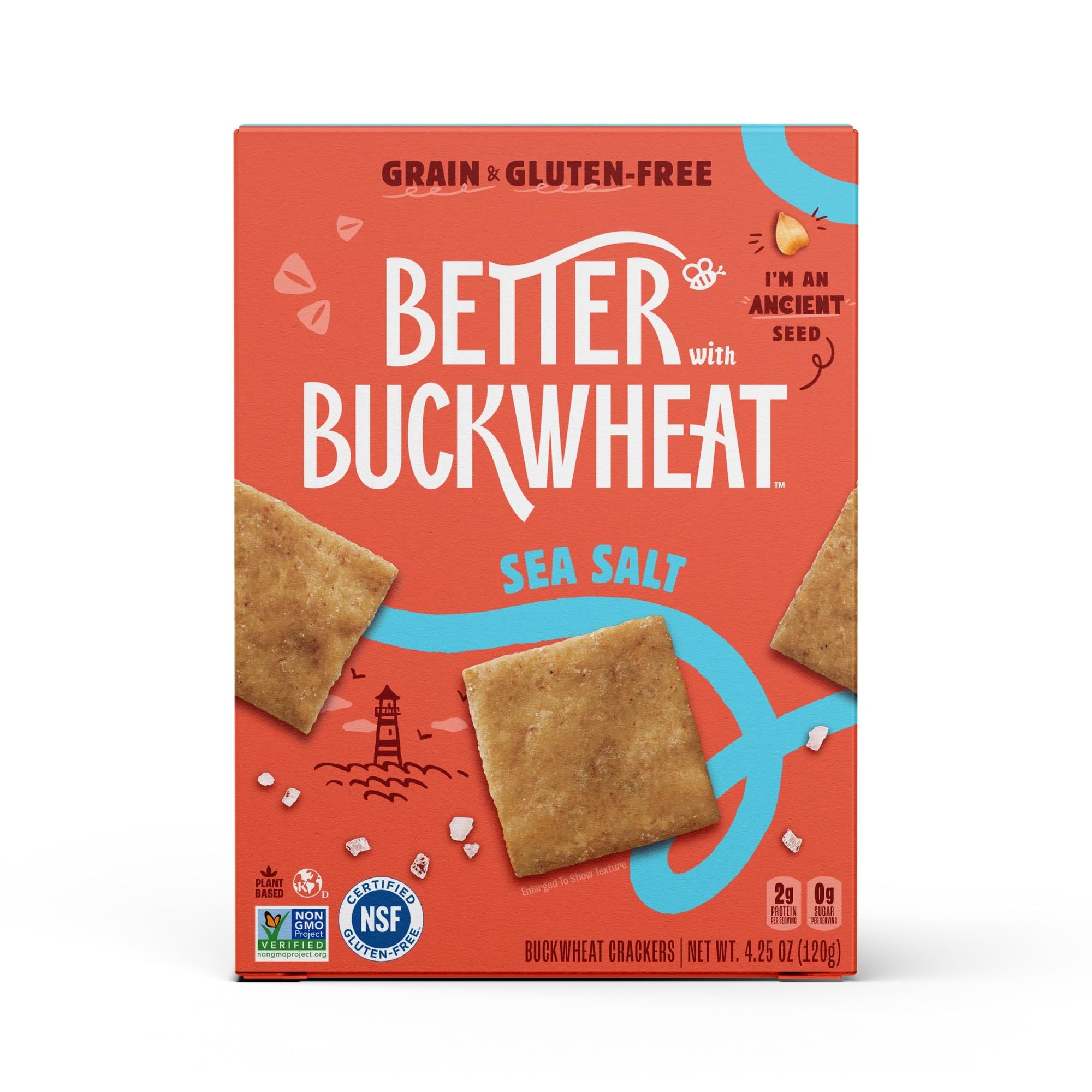 Better with Buckwheat Sea Salt Gluten-Free Crackers - Healthy Snack Crackers, Grain-Free, Non-GMO, Sugar-Free - Pair with Cheese, Hummus & Dips - 1
