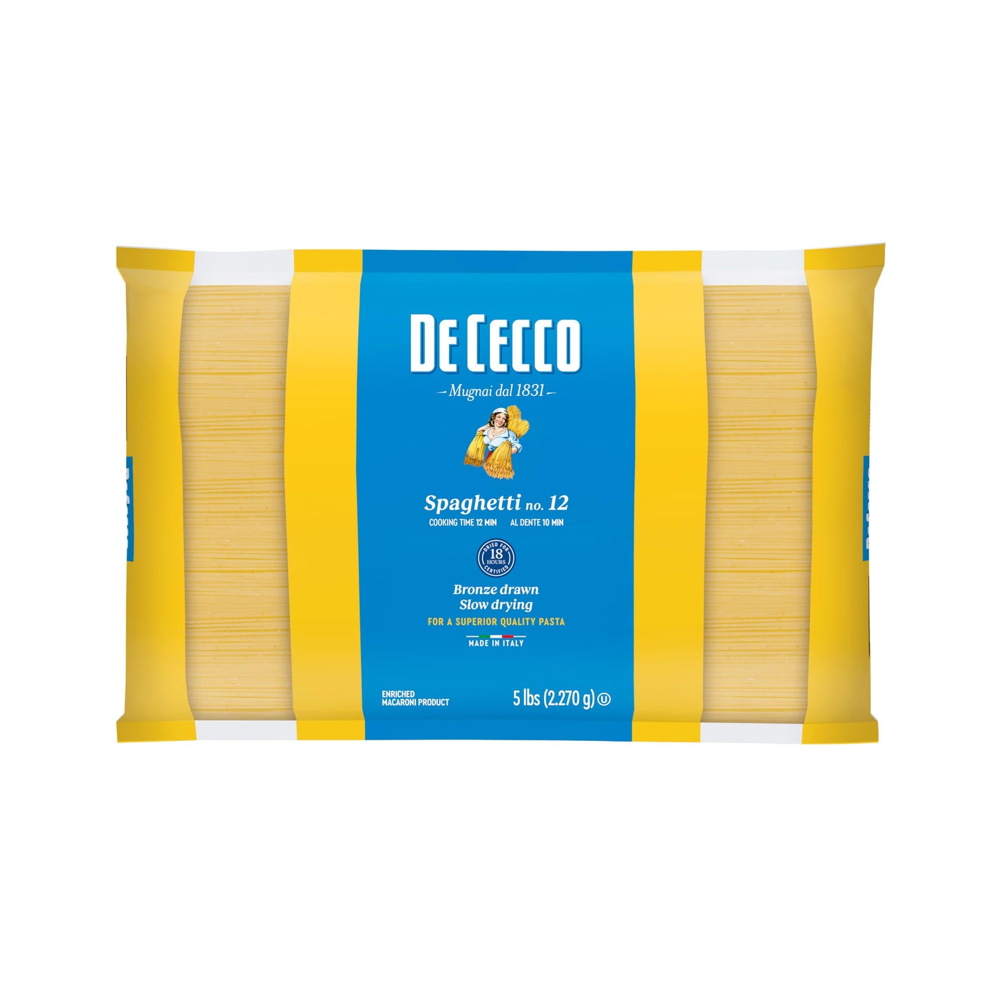 De Cecco Pasta, Spaghetti, No.12, 5 Pound (Pack of 4)