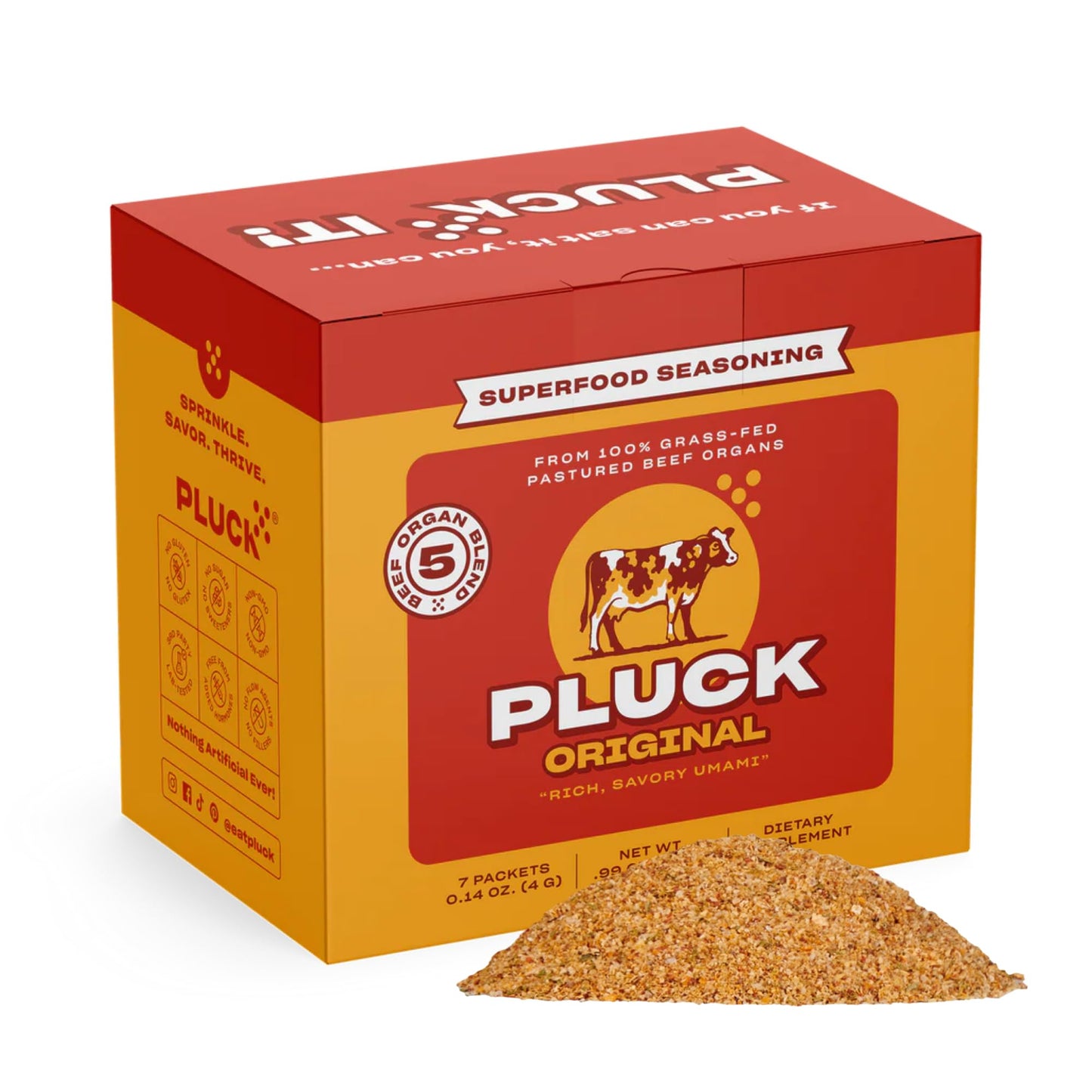 Pluck Original Organ Meat Blend Seasoning Travel Pack | From Grass-Fed & Grass-Finished Pastured Beef Organs with Redmond Real Sea Salt | As Seen on