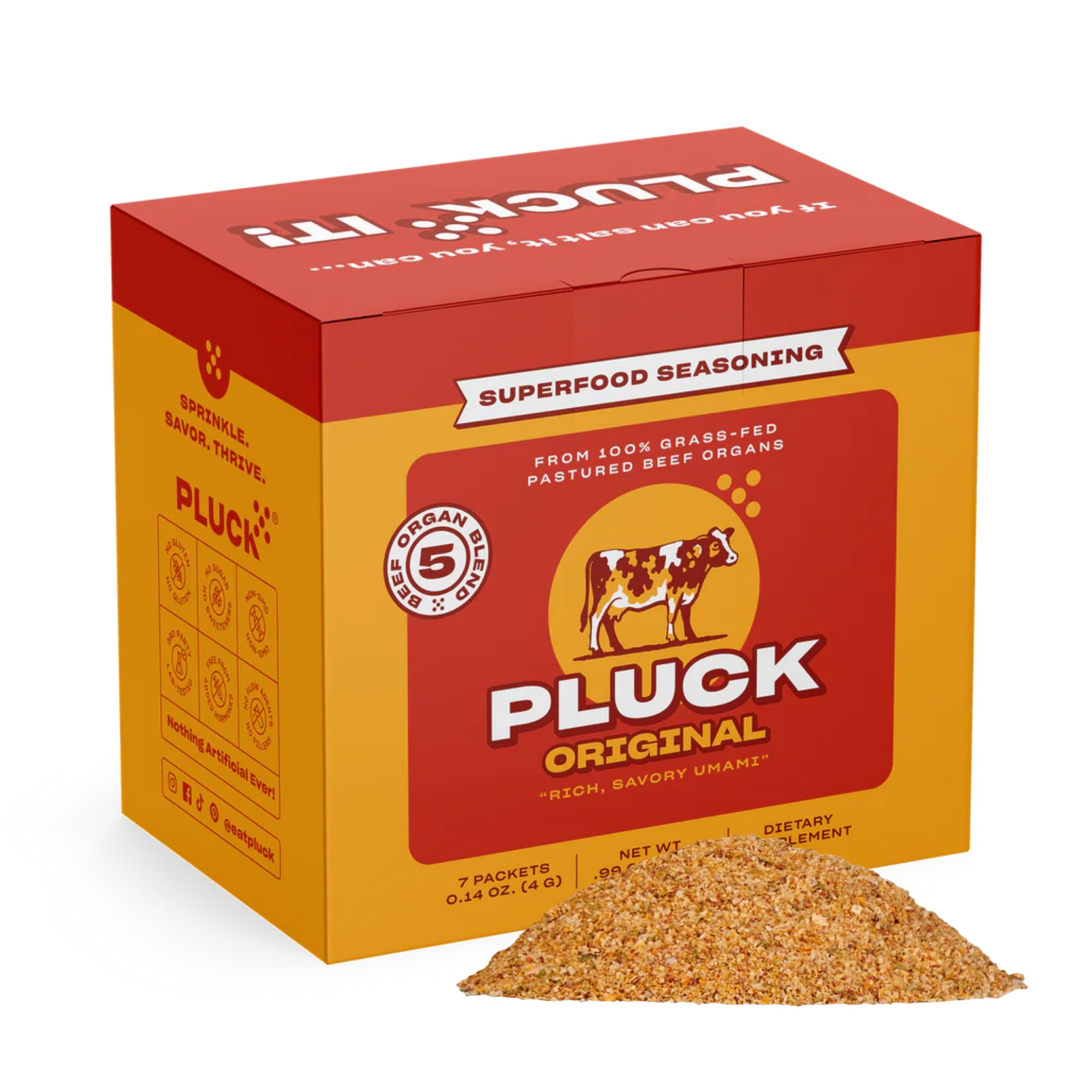 Pluck Original Organ Meat Blend Seasoning Travel Pack | From Grass-Fed & Grass-Finished Pastured Beef Organs with Redmond Real Sea Salt | As Seen on
