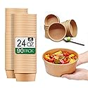 TOPtoper 24 Oz Large Paper Bowls?WITHOUT LIDS? 90 Pack Disposable Soup Bowls Plastic Free Party Supplies for Hot/Cold Food, Soup (24 OZ)