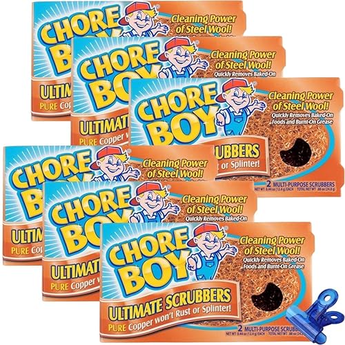 Chore Boy Heavy Duty Copper Scrubber for Pots and Pans 2 pk - Dish Scrub Pad & Cast Iron Cleaner - Scouring Pads - Steel Wool Alternative - 6 Pack