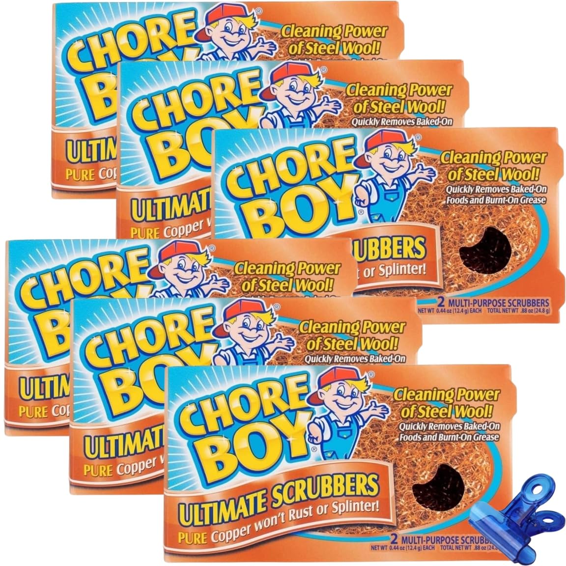 Chore Boy Heavy Duty Copper Scrubber for Pots and Pans 2 pk - Dish Scrub Pad & Cast Iron Cleaner - Scouring Pads - Steel Wool Alternative - 6 Pack