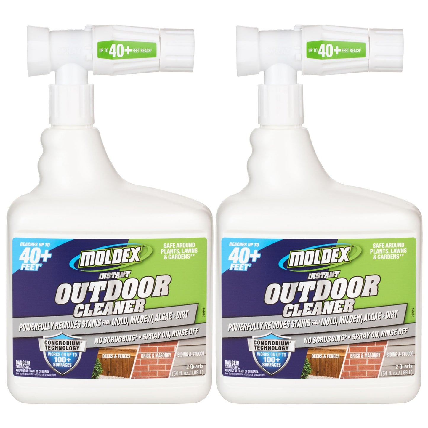 Moldex® Instant Outdoor Cleaner with Bleach, 64 oz Hose End Sprayer, 2 Pack, Fast Acting Outdoor Surface Cleaner for Siding, Decks, Fences