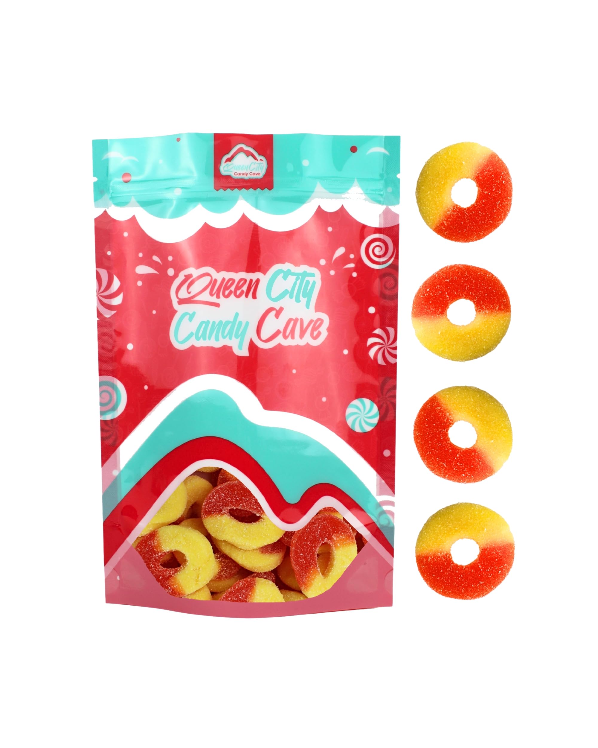 Gummy Peach Rings - Fresh, Soft, and Chewy Sugar Dusted Gourmet Peach Rings Candy Bulk, by Queen City Candy Cave (1 Pound)