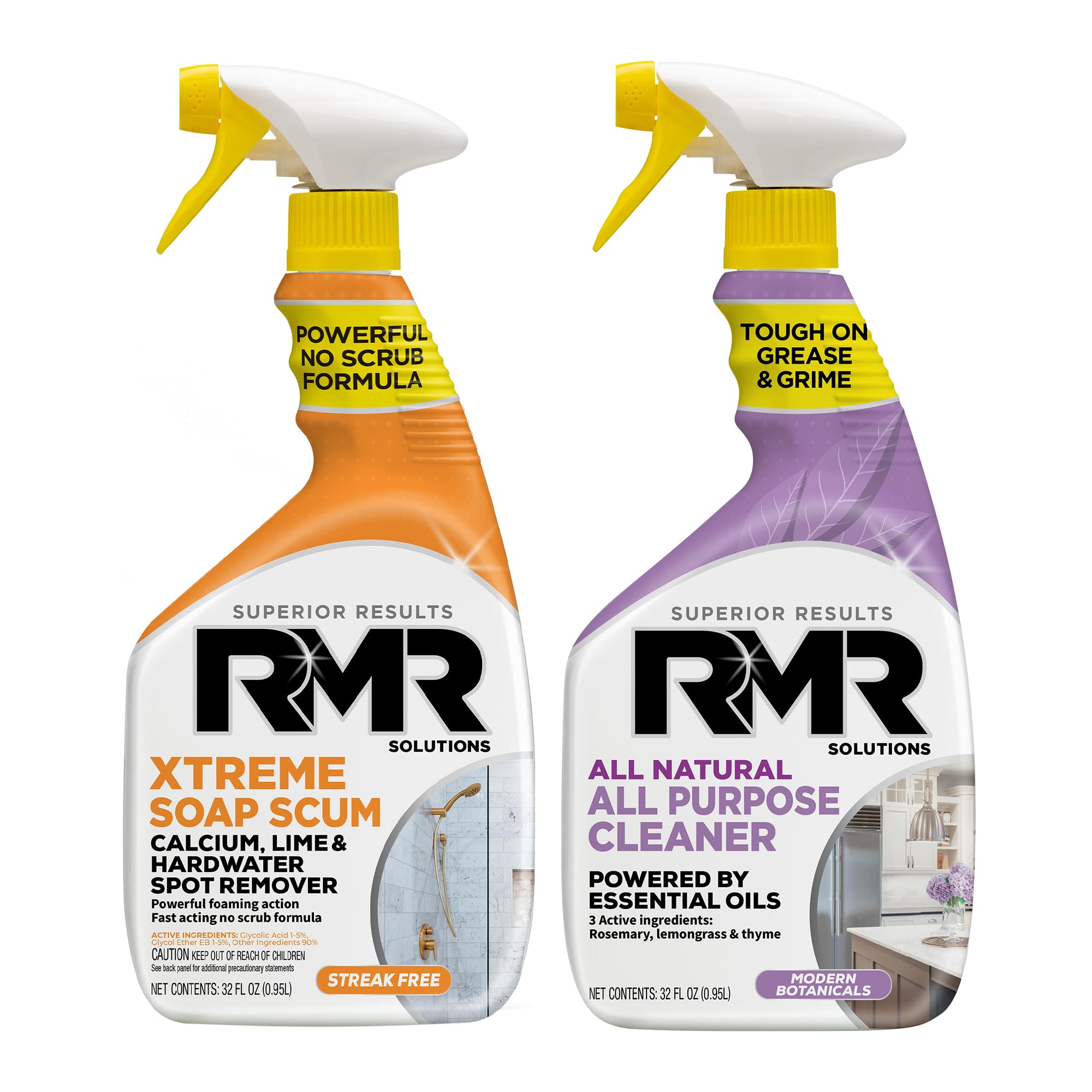 RMR Clean Slate System - Xtreme Soap Scum Remover + All Natural All Purpose Cleaner, 2-Step Bathroom & Household Cleaning Bundle for Shower, Tub