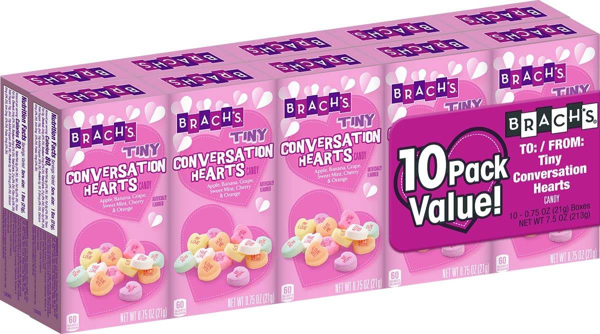 Brach's Valentine's Day Tiny Conversation Hearts Classroom Exchange Boxes 1oz (Pack of 10)