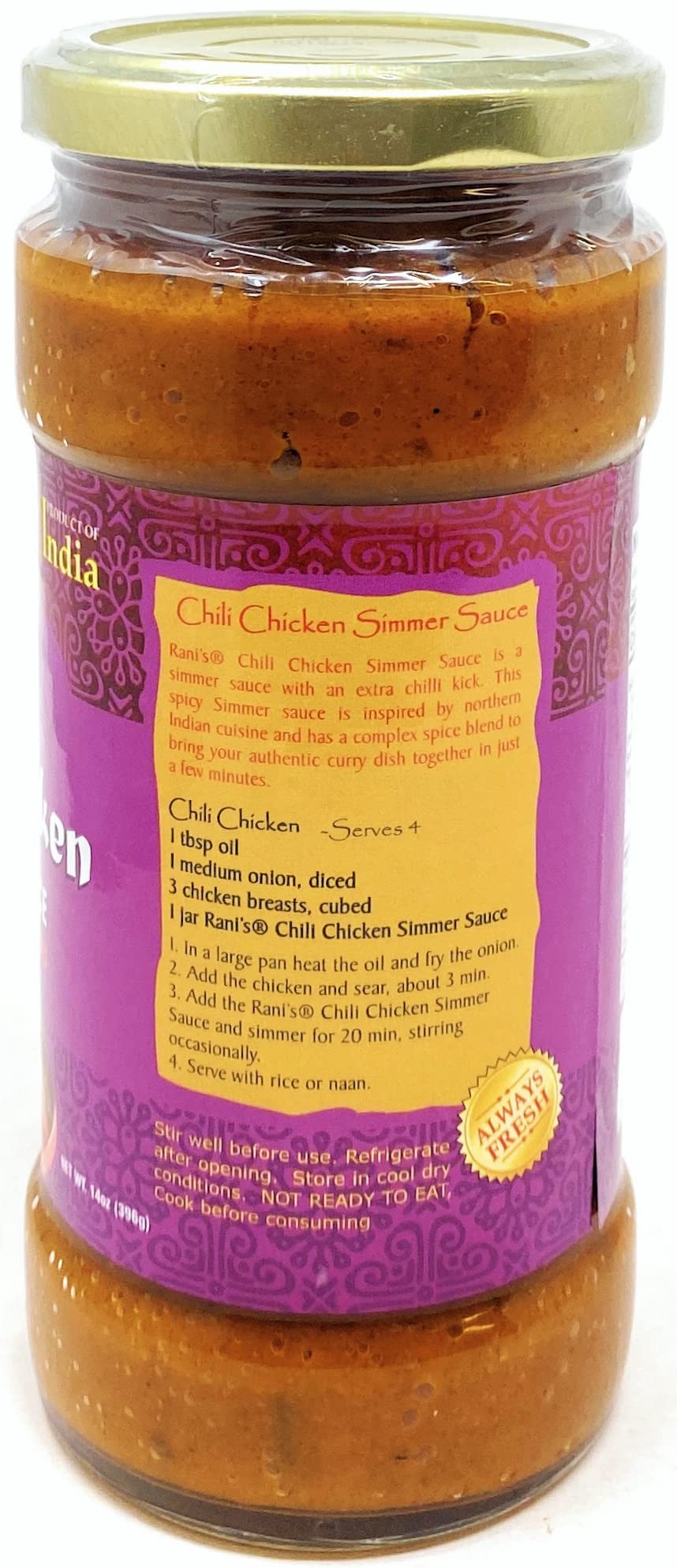 Rani Chili Chicken Curry Vegan Simmer Sauce (Ginger, Garlic, Tomatoes & Spices) 14oz (400g) Glass Jar ~ Easy to Use | Vegan | No Colors | All Natural