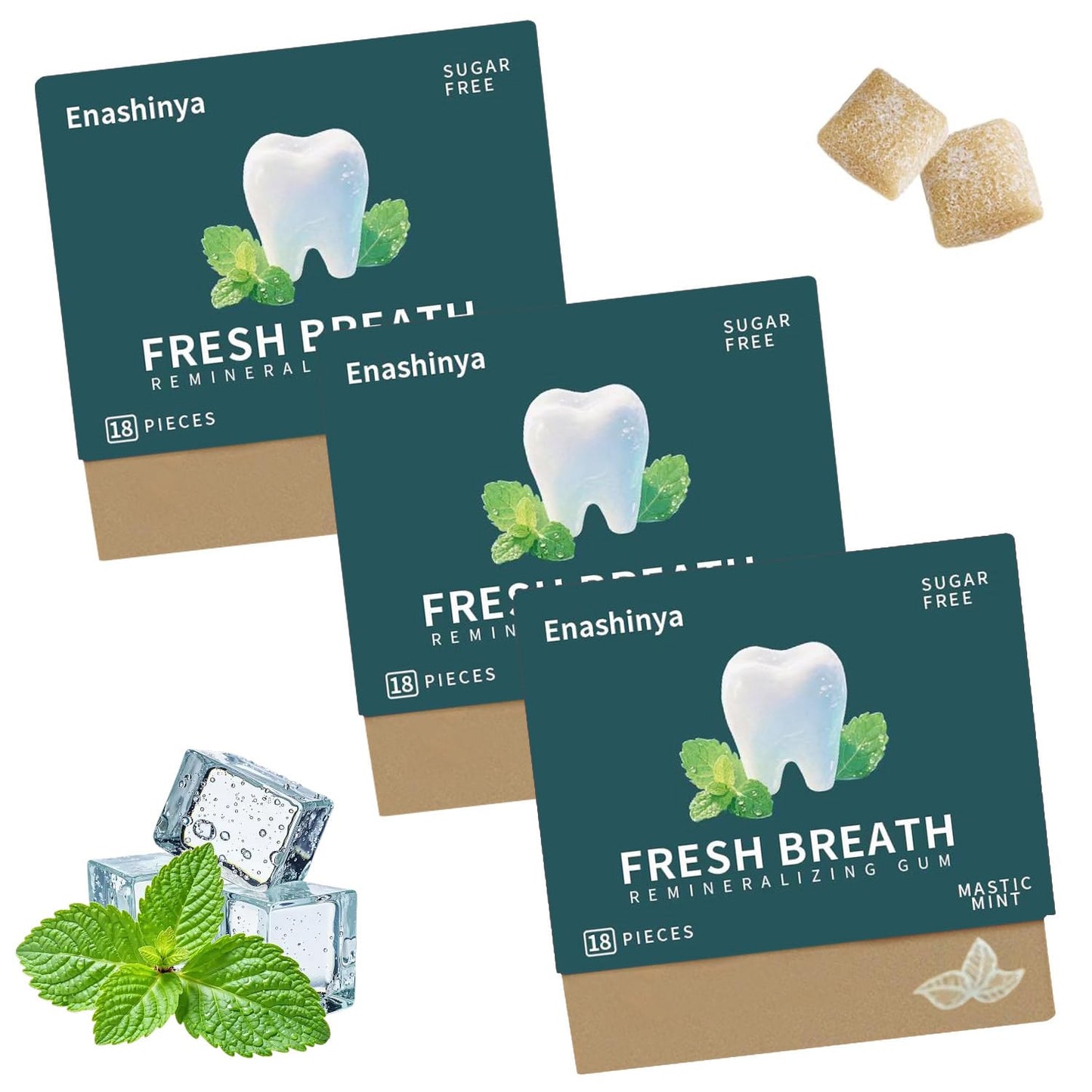 Remineralizing Gum-with Xylitol Hydroxyapatite Nano,Handcrafted Sugar-Free Frankincense Mint Gum, Sugar Aspartame Plastic Dye Gluten Free,Daily Oral