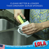 LOLA Heavy Duty Scrub Sponges, 2 Pack, Made in USA, Superior Sponge Lasts up to 4X Longer, Reusable Long Lasting, Next Generation Cleaning