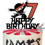 7th Happy Birthday Cake Topper Kung FU Ninja Themed Karate Boy Girl Glitter Party Cake Decorations
