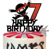 7th Happy Birthday Cake Topper Kung FU Ninja Themed Karate Boy Girl Glitter Party Cake Decorations