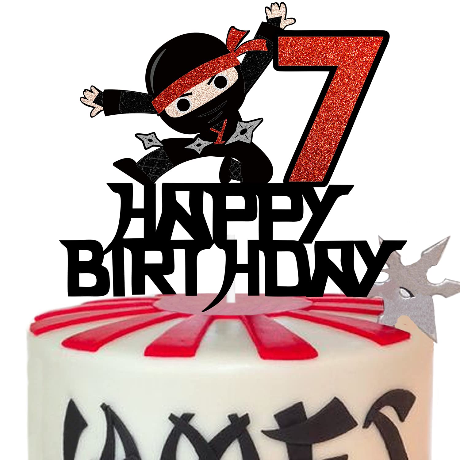 7th Happy Birthday Cake Topper Kung FU Ninja Themed Karate Boy Girl Glitter Party Cake Decorations