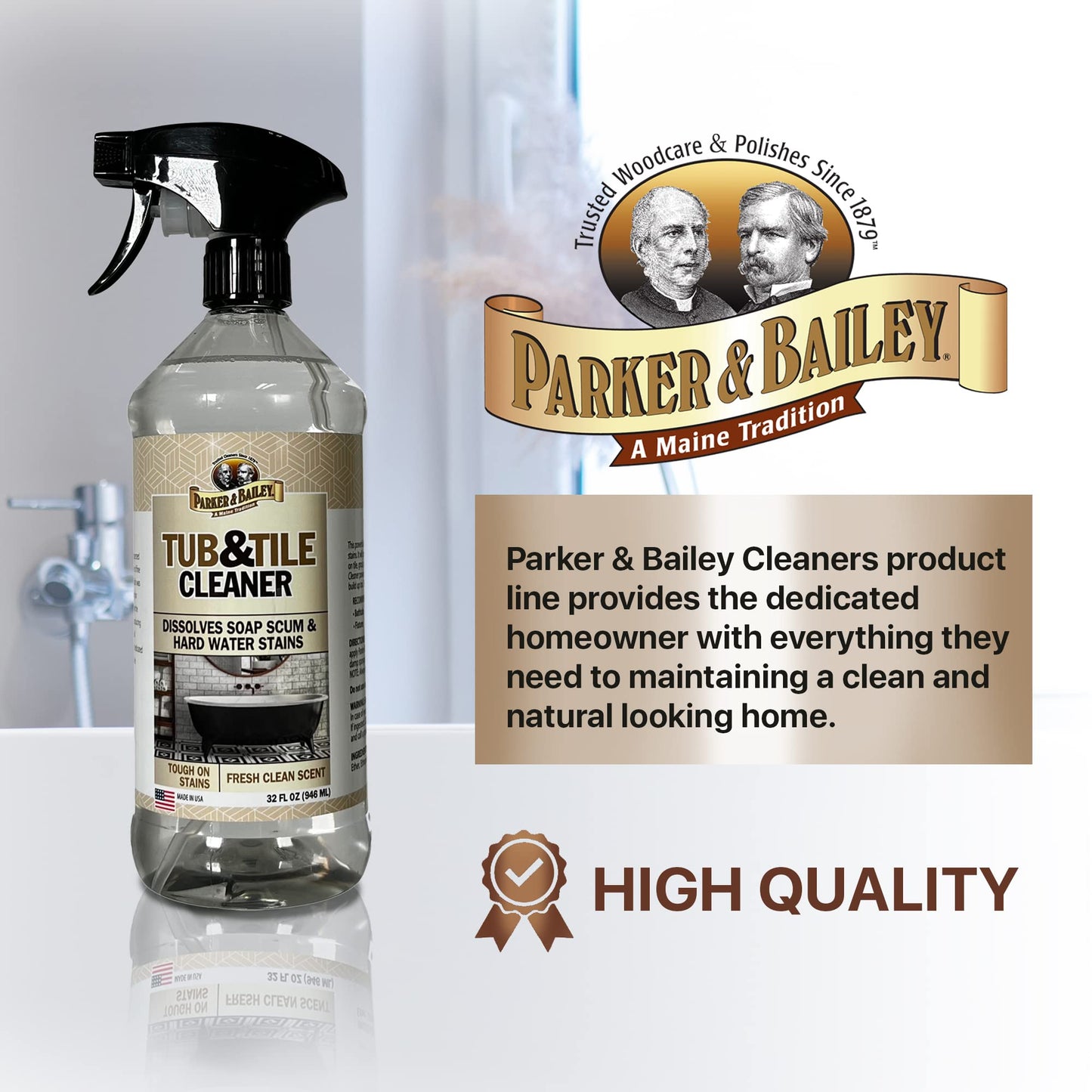 PARKER & BAILEY Tub & Tile Cleaner - Bathroom Cleaner Shower Cleaner Spray Tub Cleaner Soap Scum Remover for Shower Hard Water Stain Remover Household