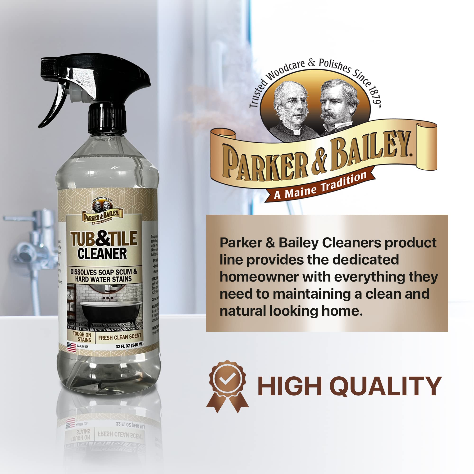 PARKER & BAILEY Tub & Tile Cleaner - Bathroom Cleaner Shower Cleaner Spray Tub Cleaner Soap Scum Remover for Shower Hard Water Stain Remover Household