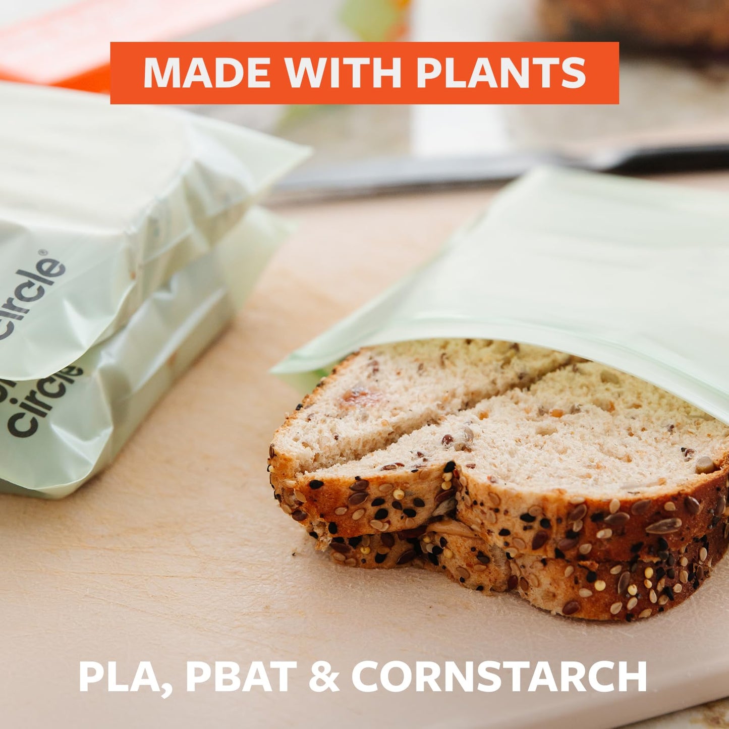 Full Circle Compostable Zipper Bags - Sandwich Size, 100ct, 4 Boxes of 25 - Plant-Based & Plastic-Free, No Microplastics, Leak-Resistant, Resealable