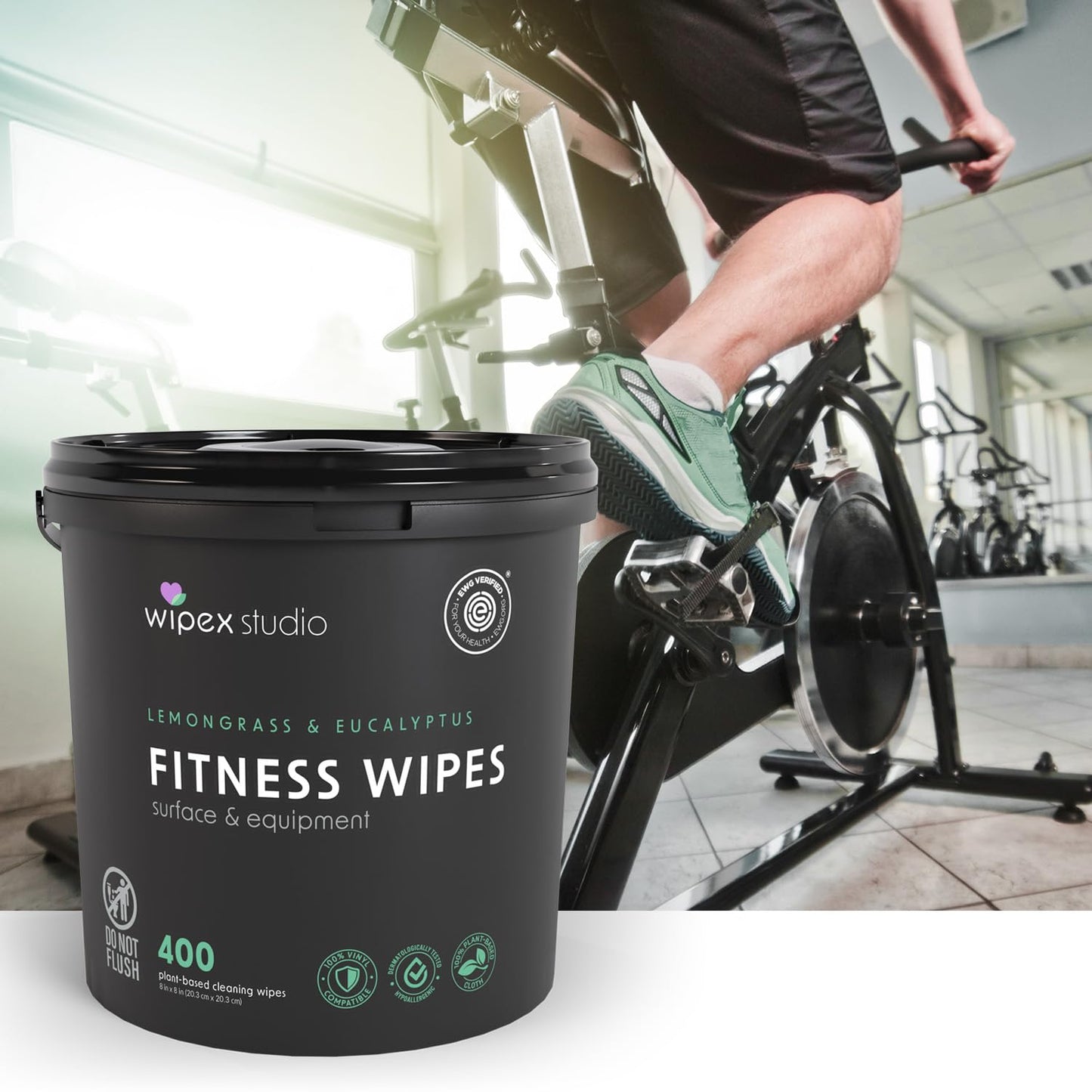 Wipex Gym Equipment Wipes Bundle - EWG Verified - Get 1600 Wipes with (2) Lemongrass & Eucalyptus Buckets & (2) Refill Rolls, Plant-Based Fitness