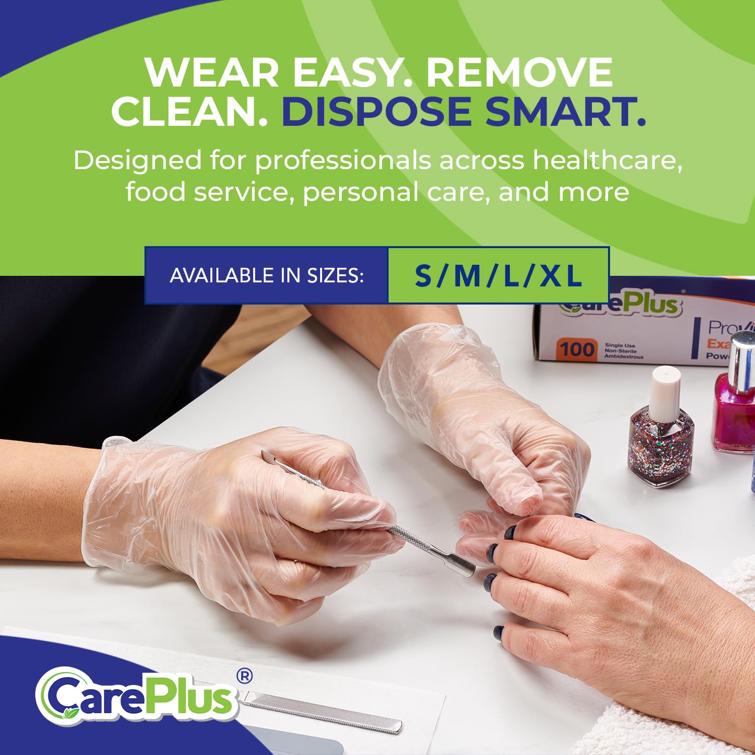CARE PLUS Latex-Free Vinyl Gloves Clear Medium Size 100 Count | Heavy Duty, Non-Sterile, Powder-Free, Rubber | Food Prep, Kitchen & Cleaning Gloves