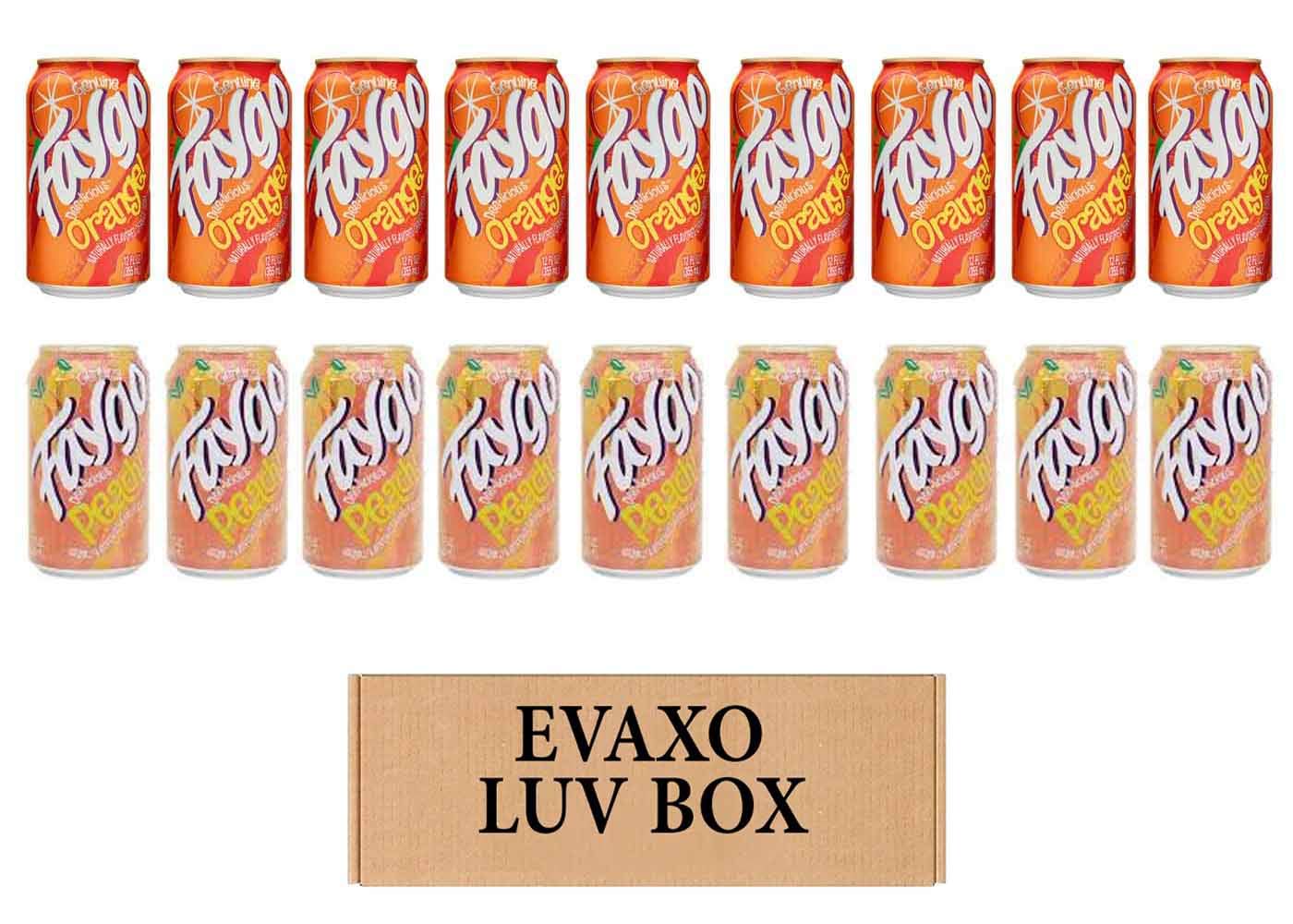 LUV BOX- variety Faygo naturally flavored soda cans 12 oz. pack of 18 , faygo ORANGE , faygo peach.by evaxo