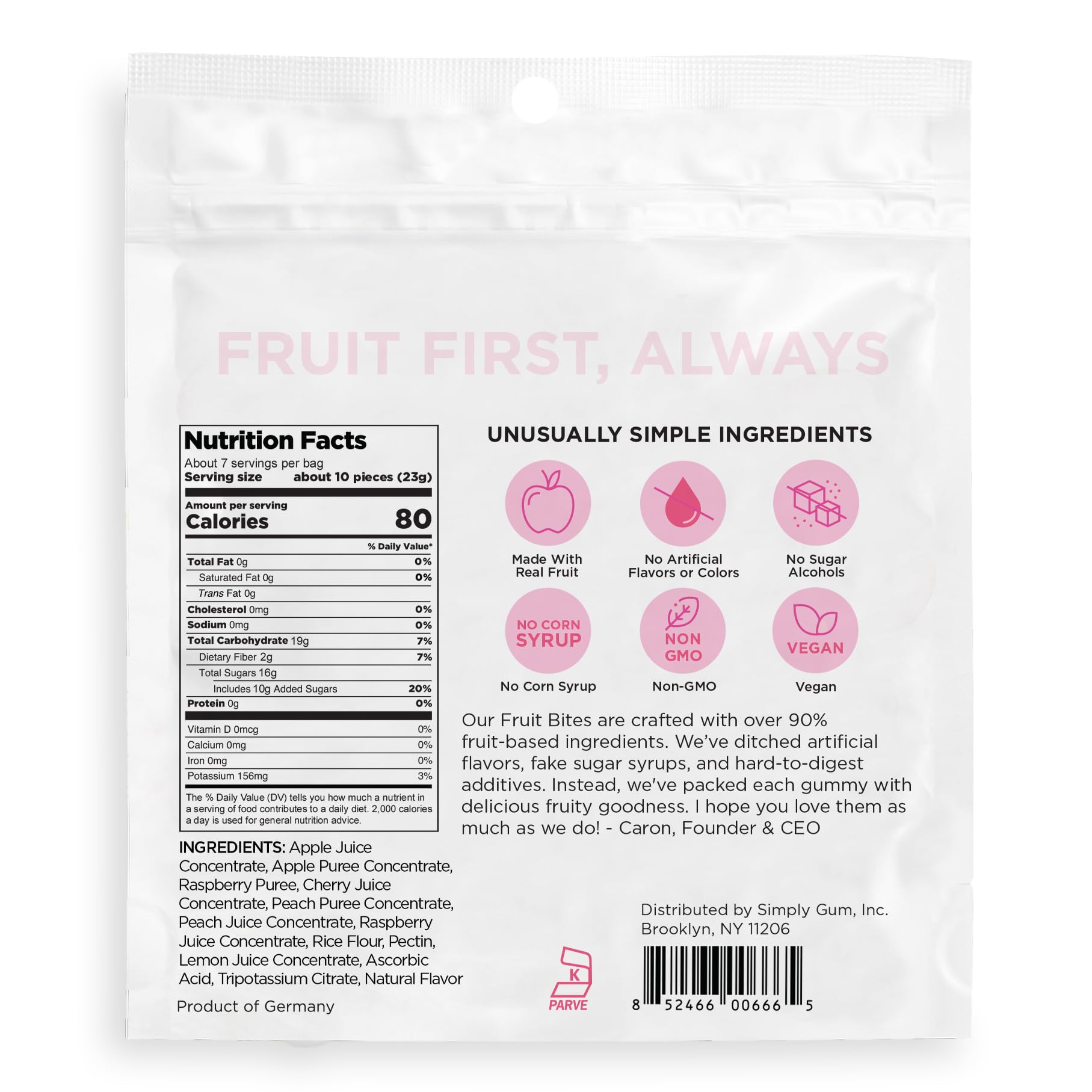 SIMPLY Fruit Bites (Really Real Gummies) | Made with Real Fruit | Peach and Raspberry | 5.3 oz (Pack of 2) | No Cane Sugar + Gluten Free + Kosher